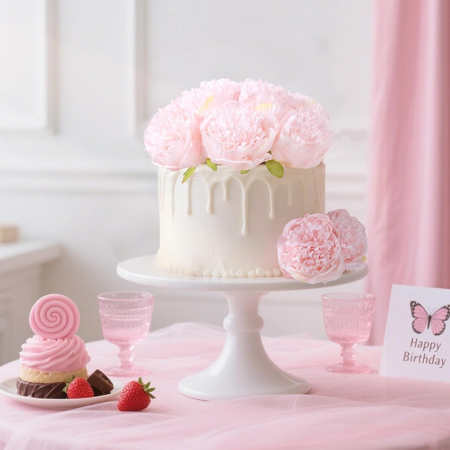 U'Artlines 20 Heads Artificial Peony Silk Flower Leaf Home Office Wedding Party Festival Bar Decor (Light Pink)