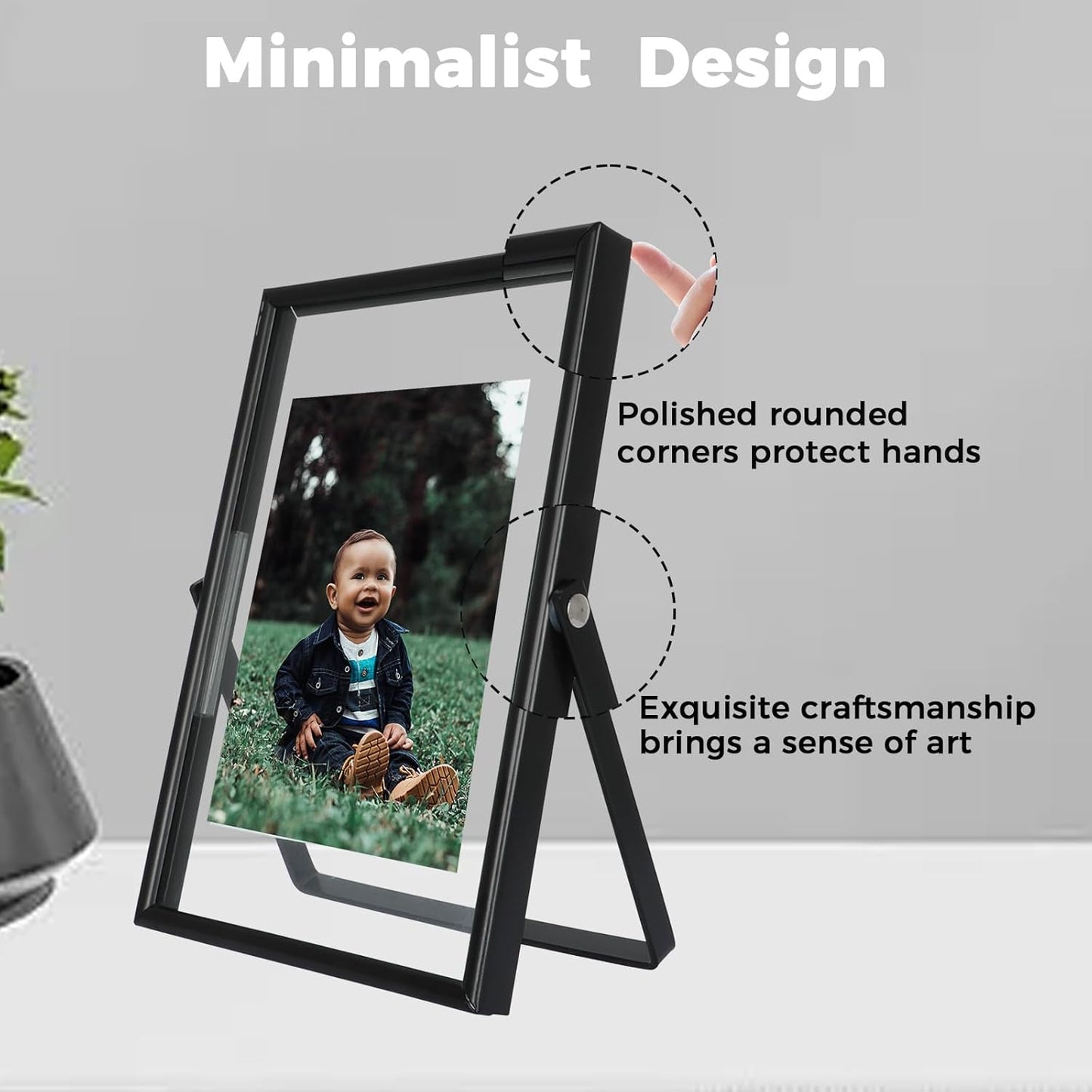 Black Floating Frame (4"x6",Vertical), For Picture 3.5x5, 2x3, 1x2, Tabletop Shelf Photo Frame, Classy Gift For Festival, Wedding, Home or Office Décor