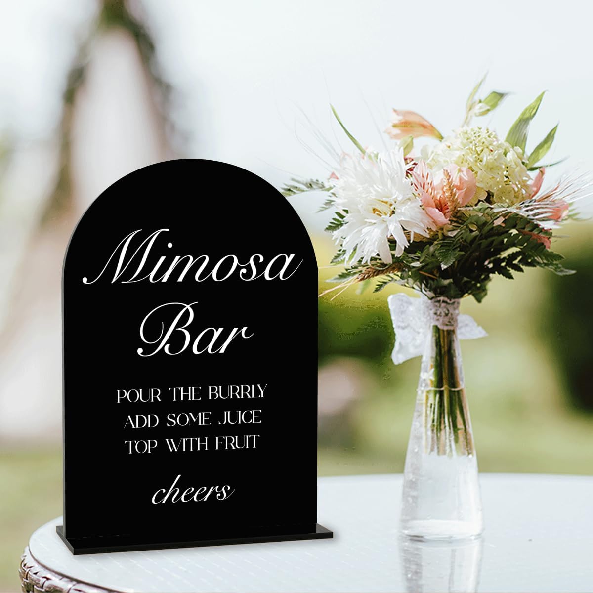 Black Mimosa Bar Sign, Open Bar Signs, Wedding Engagement Bridal Shower Decor for Reception Ceremony Party, Weddings Acrylic Sign