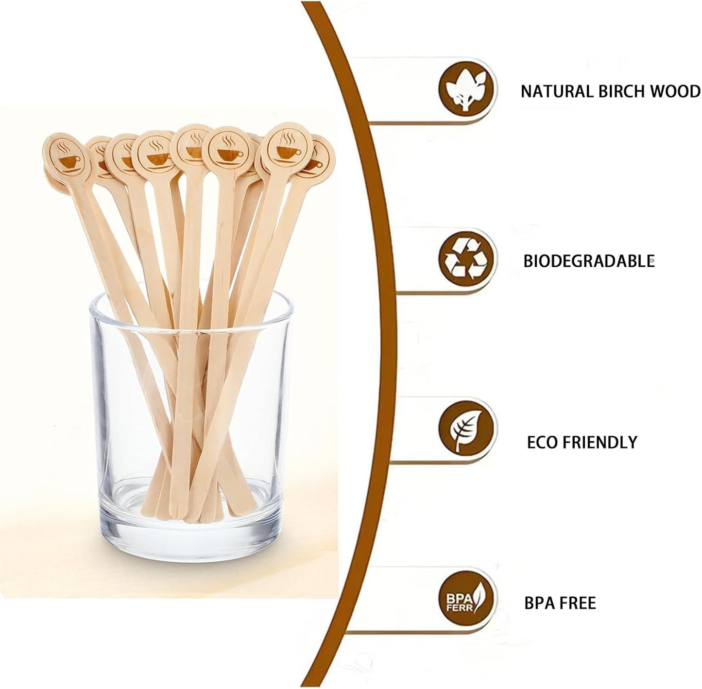 200Pcs Coffee Stirrers- 5.9 Inch Natural Wooden Coffee Stirrers With Round Ends, Disposable Biodegradable Cafe Grade Coffee Stir Sticks Wood Beverage Mixer for Coffee Cocktails Milk Tea