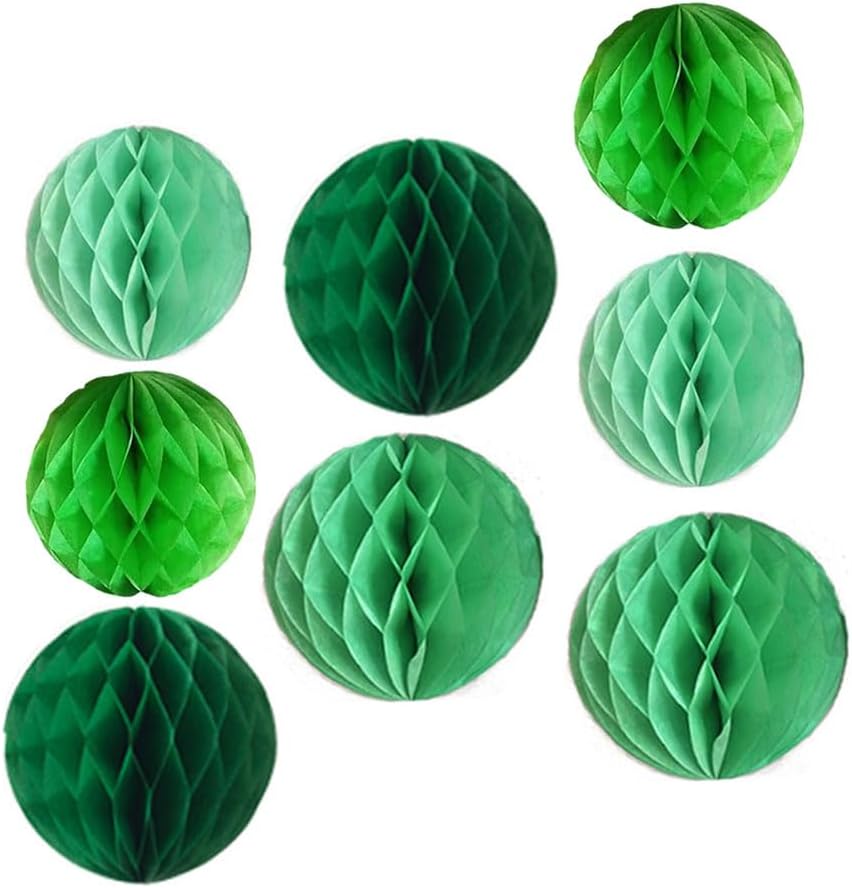 8pc Honeycomb Balls Party Decorations 6'' 8'' Tissue Paper Pom Poms Flower Balls Hanging Green Paper Honeycomb Balls for Party Baby Shower Birthday Wedding Nursery Wall Decor(6'' 8'' Green kit)