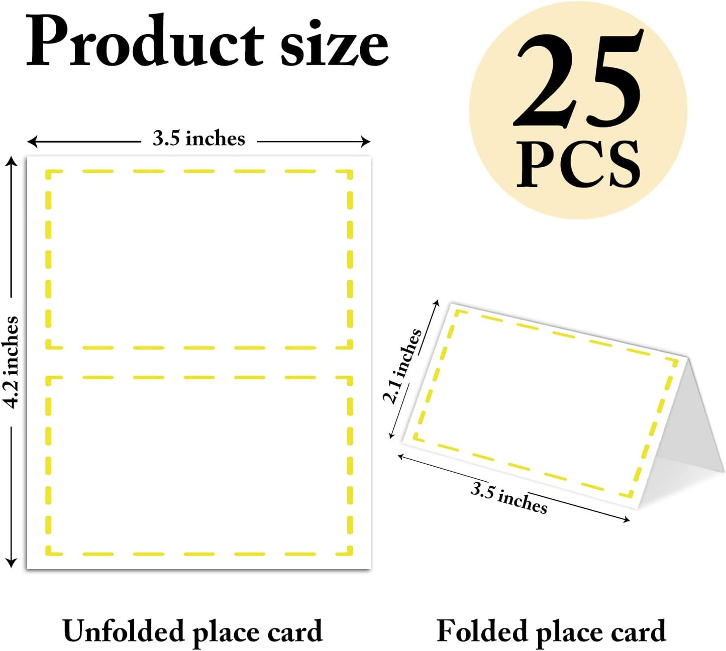 25 Pack Yellow Lines Place Cards, Editable Name Cards for Table Setting, Tent Cards Food Label for Dinner Party, Bridal Shower, Wedding, Baby Shower and Events -T21