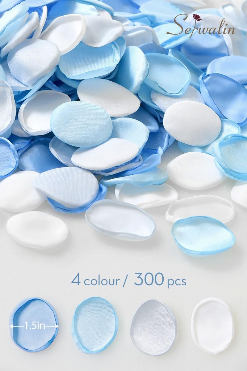 Serwalin 300Pcs Silk Rose Petals Flower Petals for Christmas Weddings Proposal Blue and White Petals Flower Girl Petals Aisle Flower Girl Basket Runner Bridal Shower Table Decor (3 Color Mixes)
