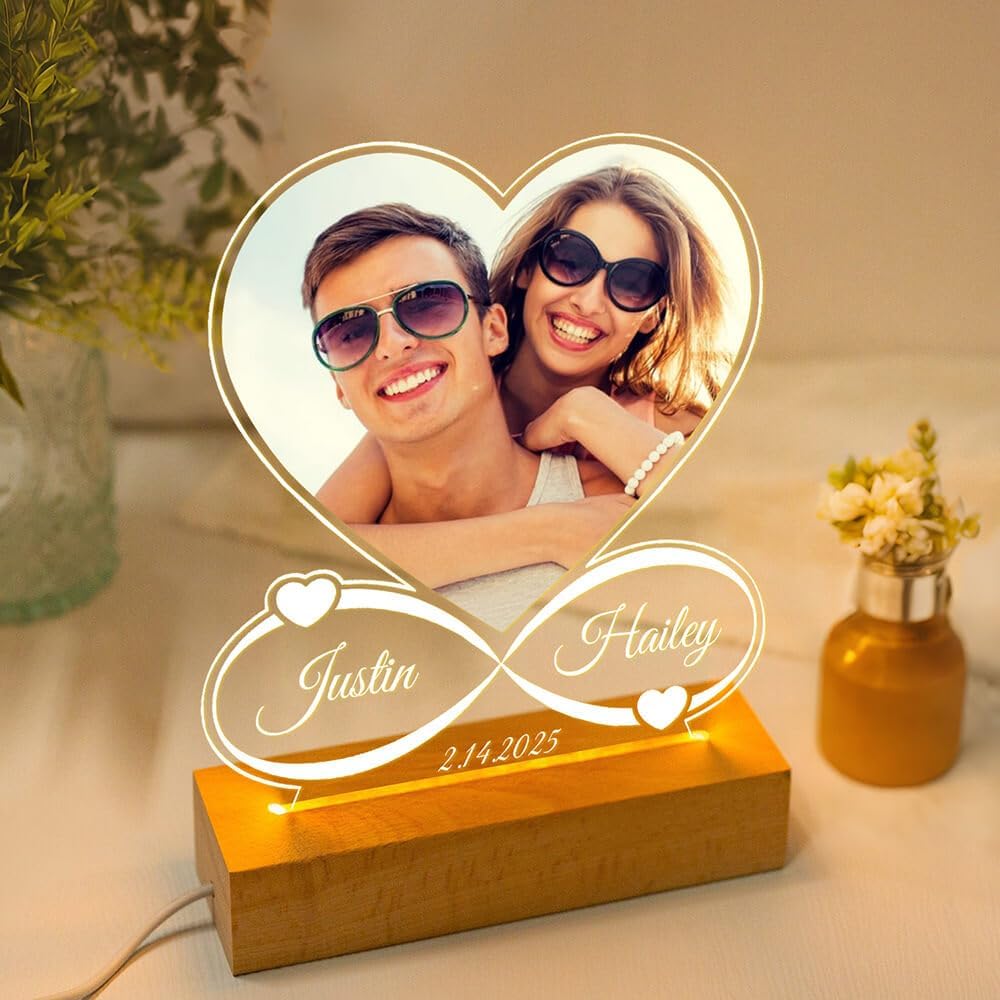 Personalized Anniversary Couple Gifts for Women & Men, Custom Picture Frames with Photo, Personalized Photo Frame with Night Light, Customized Birthday Gifts for Her Him Girlfriend Boyfriend
