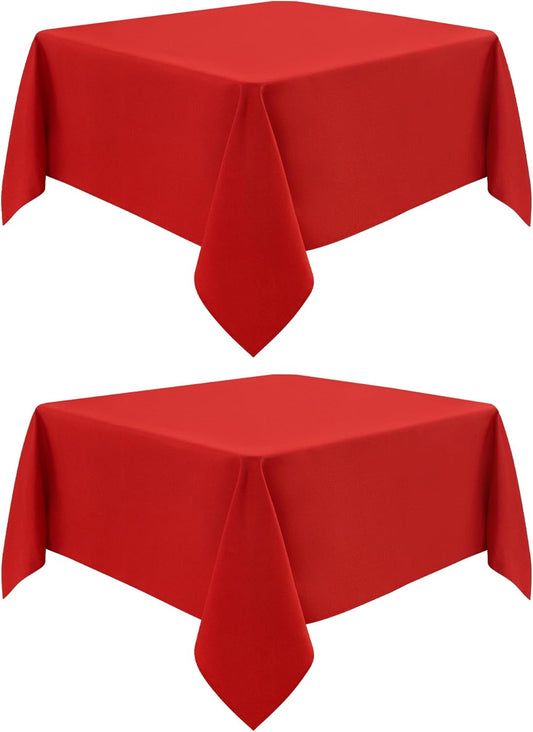 2 Pack Square Table Cloth 48X48 Inch Red Washable Fabric Tablecloth Polyester Solid Dining Table Cover for Birthday Party Dinner Holiday Outdoor Indoor