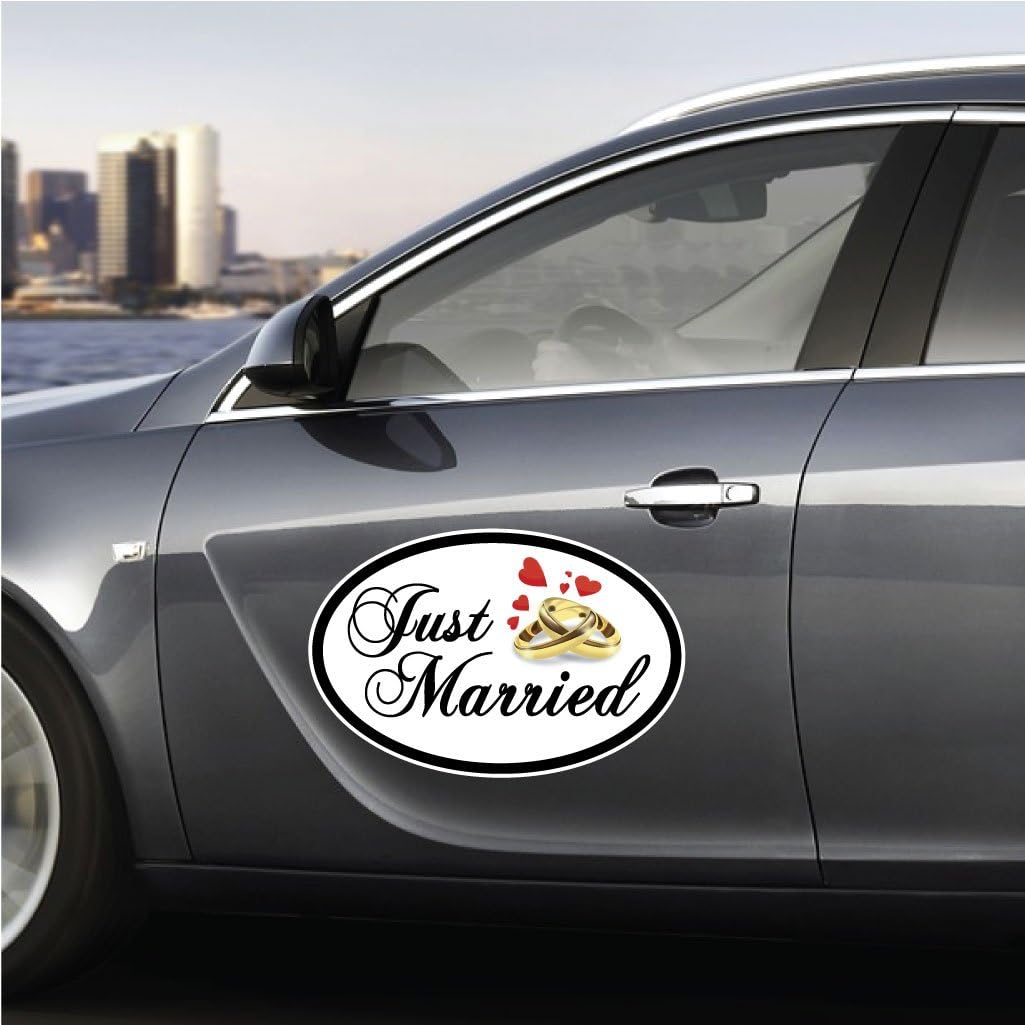 VictoryStore Magnets - Just Married Oval Car Magnet, Set of 2, Size 18 inches x 24 inches