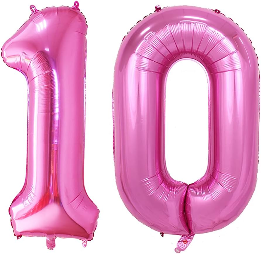 GOER Number 10 Balloons for 10th Birthday Party Decorations,42 Inch Jumbo Foil Helium Balloons for 10th Anniversary (Hot Pink)