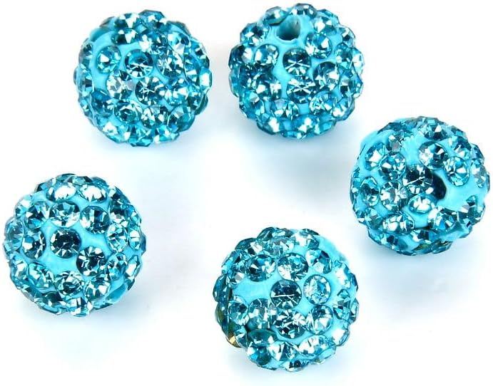 100pcs Adabele Grade A Suncatcher Crystal Rhinestone Pave Loose Beads 12mm Aquamarine Blue Polymer Clay Disco Ball Spacers Compatible with Shamballa All Craft Jewelry Making DB12-10