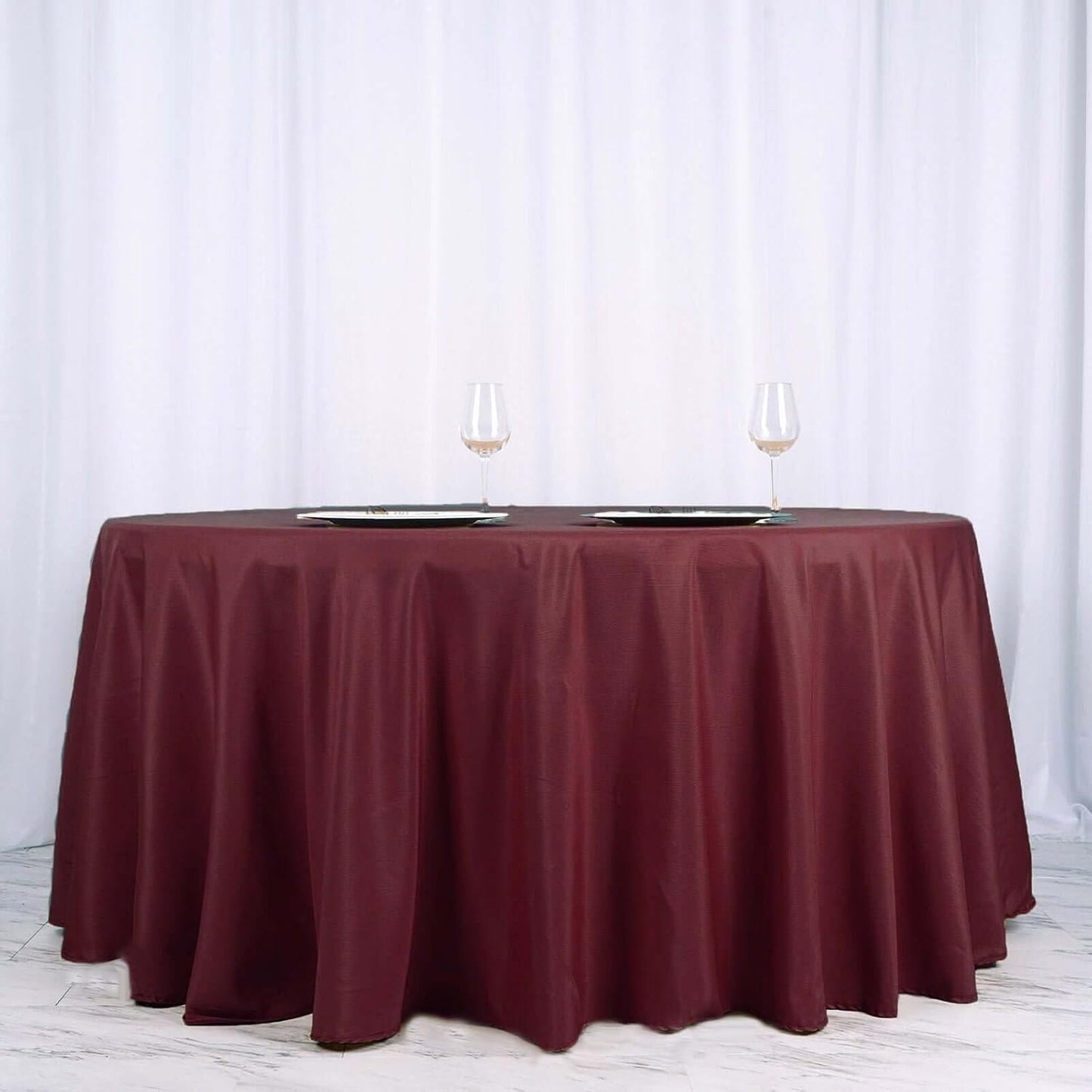 Efavormart Round Tablecloth, 120 Inch Stain & Wrinkle Resistant Washable Table Cloth, Decorative Polyester Fabric Table Cover for Banquet, Wedding, Dining - Burgundy