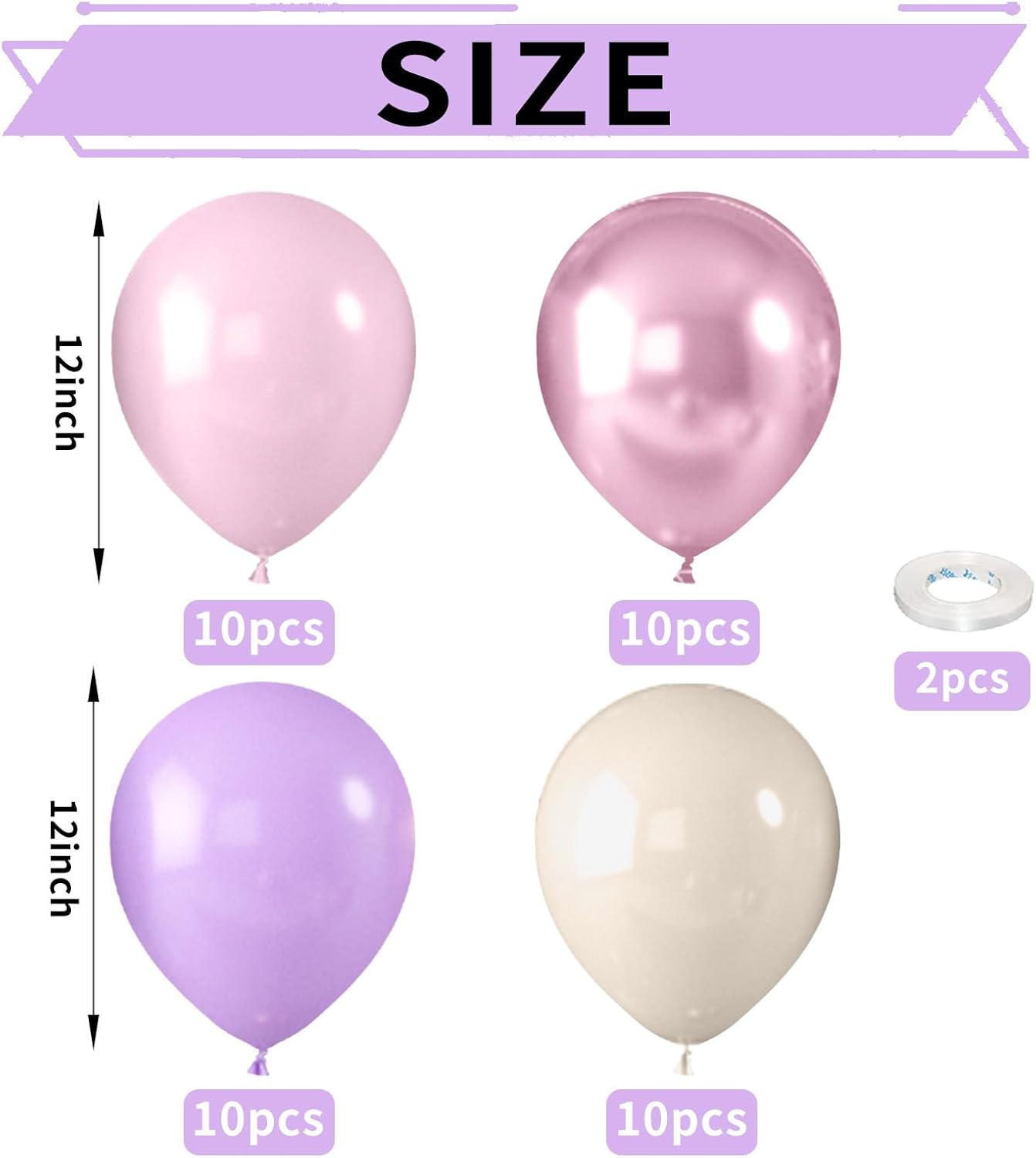 52 PCS 12 Inch Metallic Chrome Pink and Purple Latex Balloons for Girls Birthday, Baby Shower, Wedding Party Decoration