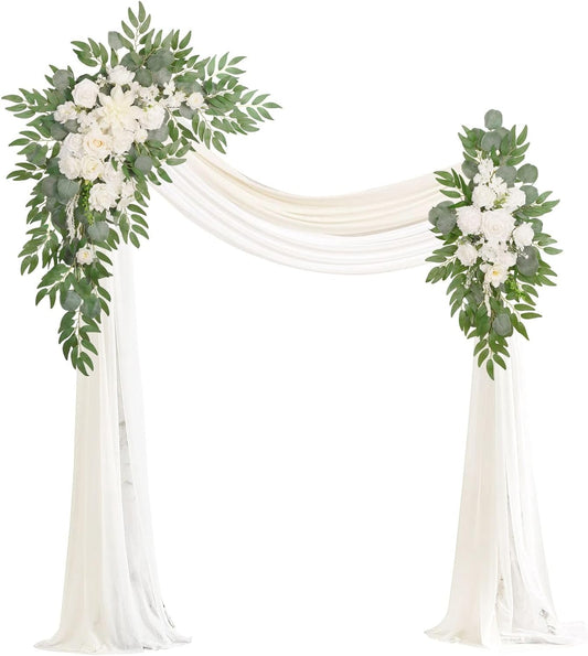 Artificial Arch Flowers Kit(Pack of 4),2Pcs Artificial Flower Arch Decor, 2Pcs Drapes, Ceremony and Reception Background Rose Decoration, White Champagne Floral Party and Outdoor Decor
