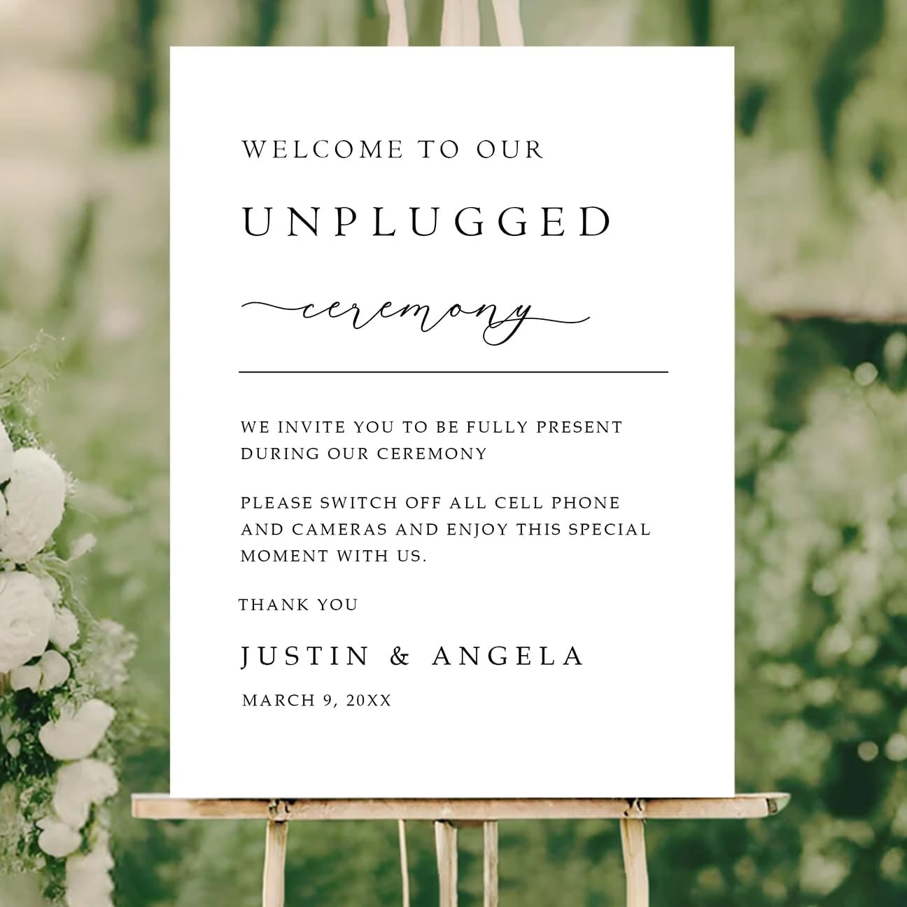 Modern Unplugged Wedding Yard Sign – Custom Name & Date – Printed on Acrylic or Corrugated Plastic