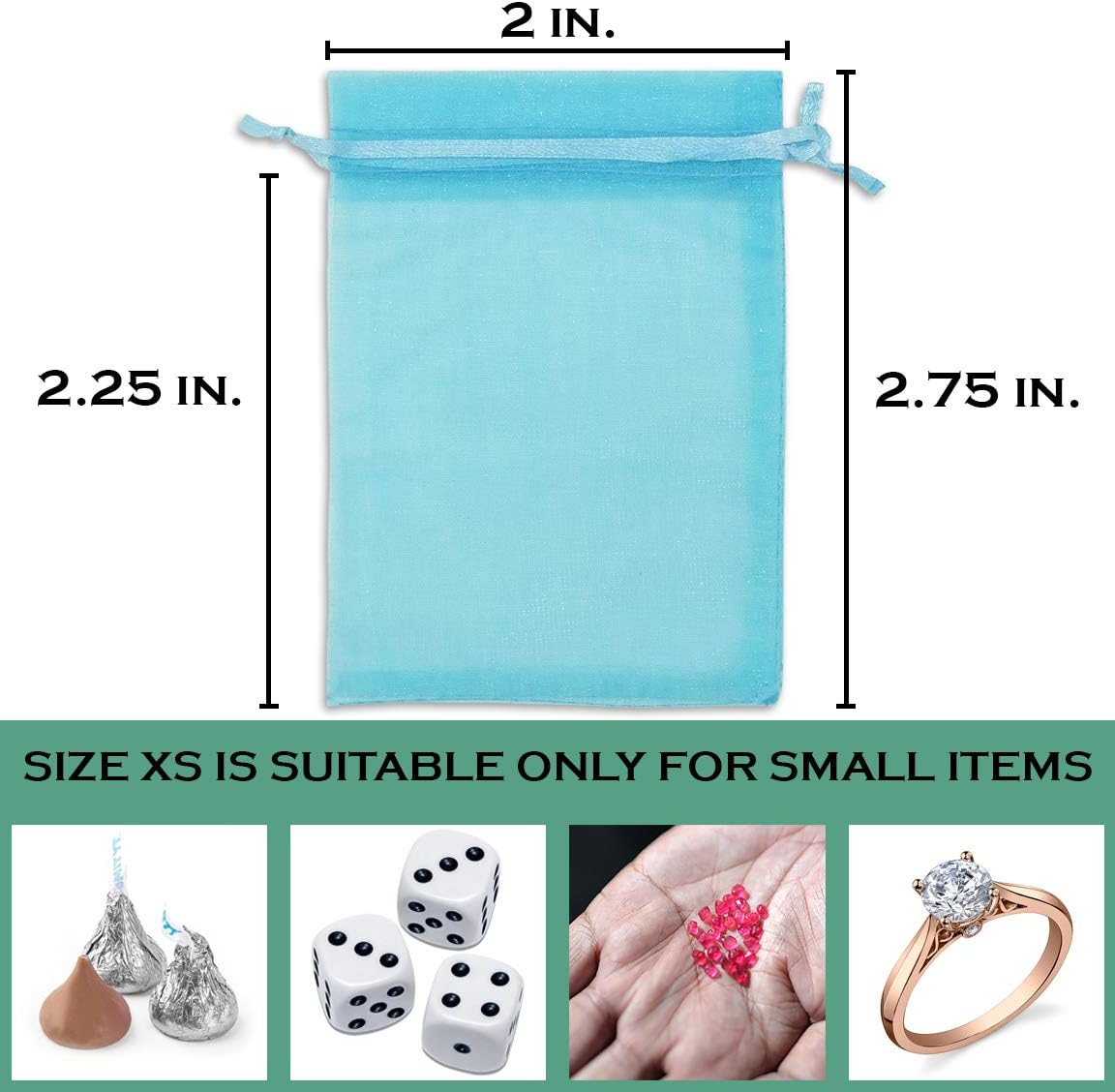 TheDisplayGuys 100-Pack XS 2" x 2 3/4" Turquoise Blue Sheer Organza Gift Bags with Drawstring, Jewelry Candy Treat Wedding Party Favors Mesh Pouch