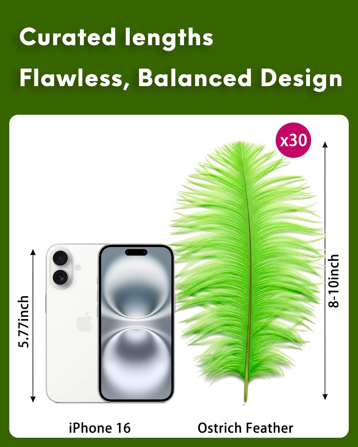 NEWONG 30pcs Fruit Green Ostrich Feathers Natural Bulk 8-10inch(20-25cm) Vase Craft Wedding Home Party Centerpieces Christmas Day Decoration