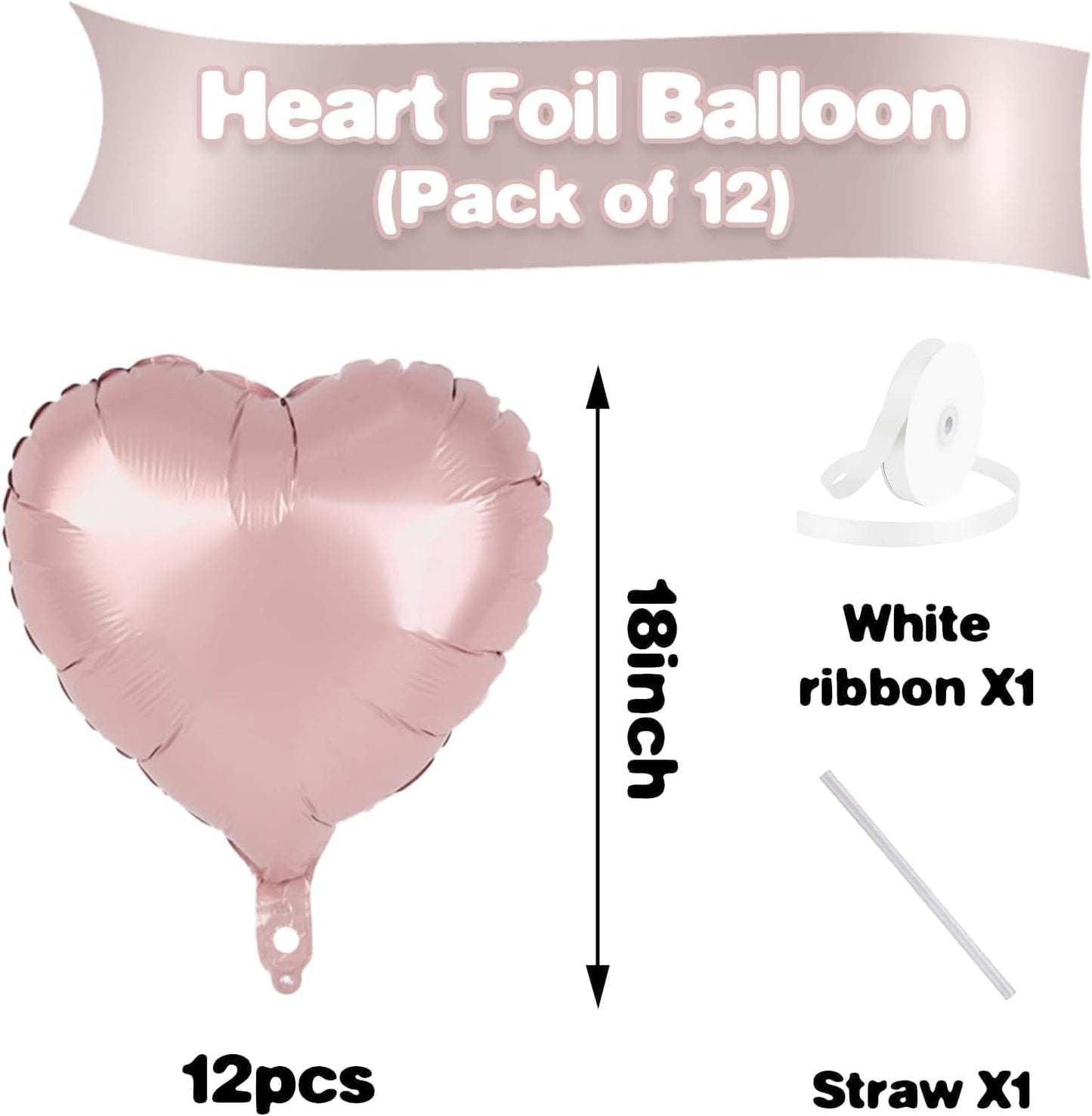 Baby Pink Heart Balloons,12Pcs 18 Inch Pastel Pink Foil Love Heart Shaped Balloons for Girl Party Bow Birthday Party Wedding Engagement Anniversary Baby Shower Valentines Day Decorations