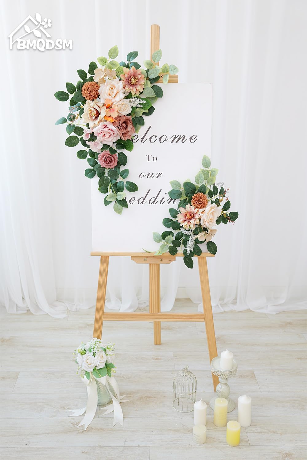 Pack of 2 Artificial Flowers for Backdrop Decoration, Wedding Arch Flowers,Reception Welcome Sign, Eucalyptus Garland, Suited to Aisle Decor and Wedding Arches（Champagne）