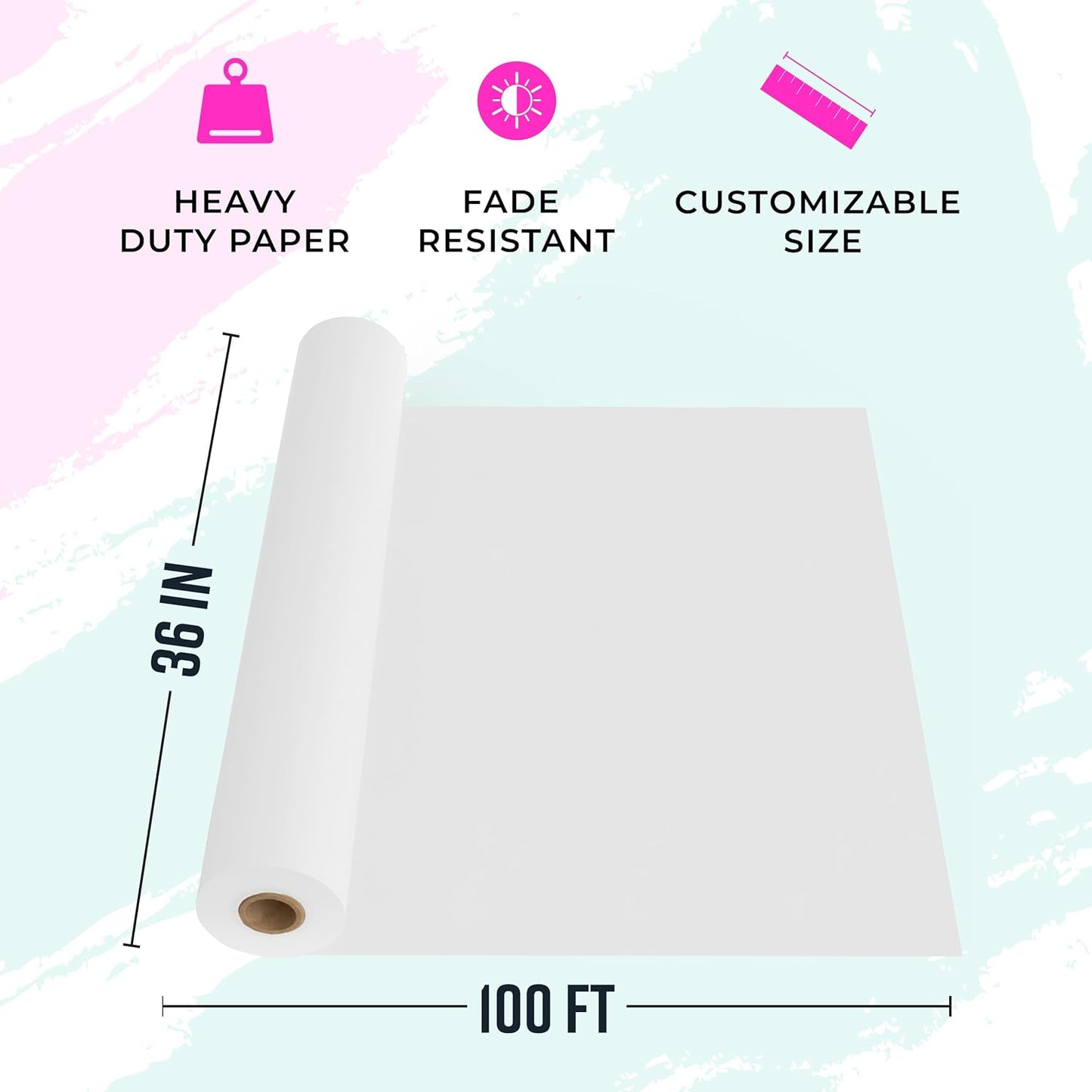 Bryco Goods White Kraft Paper Roll - 36” x 100’ (1200”) - Made in USA - Banner Paper for Painting, Easel Use, Bulletin Boards, Wall Décor, Gift Wrapping, and Children's Projects