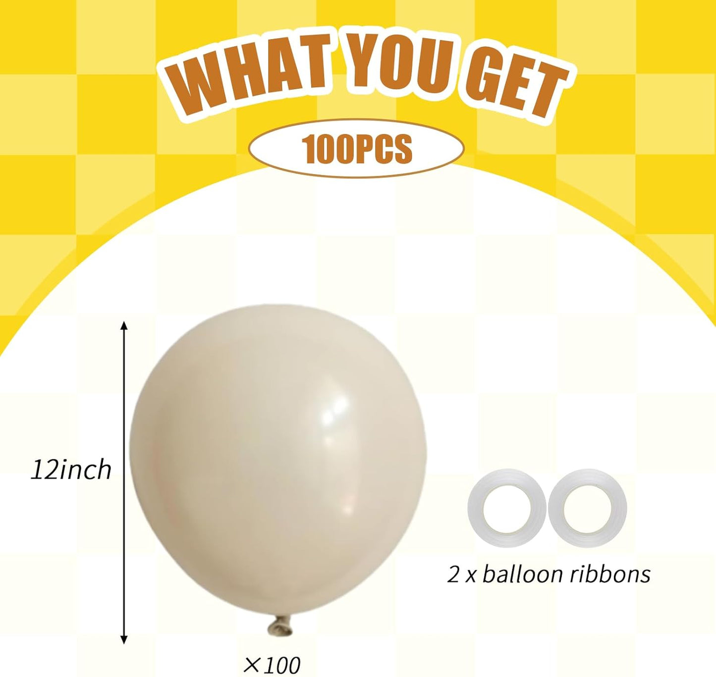 100pcs Sand White Balloons, 12inch Ivory White Party Latex Balloons for BOHO Wedding Birthday Baby Bridal Shower Gender Reveal Party Decoration (with 66ft Ribbon)