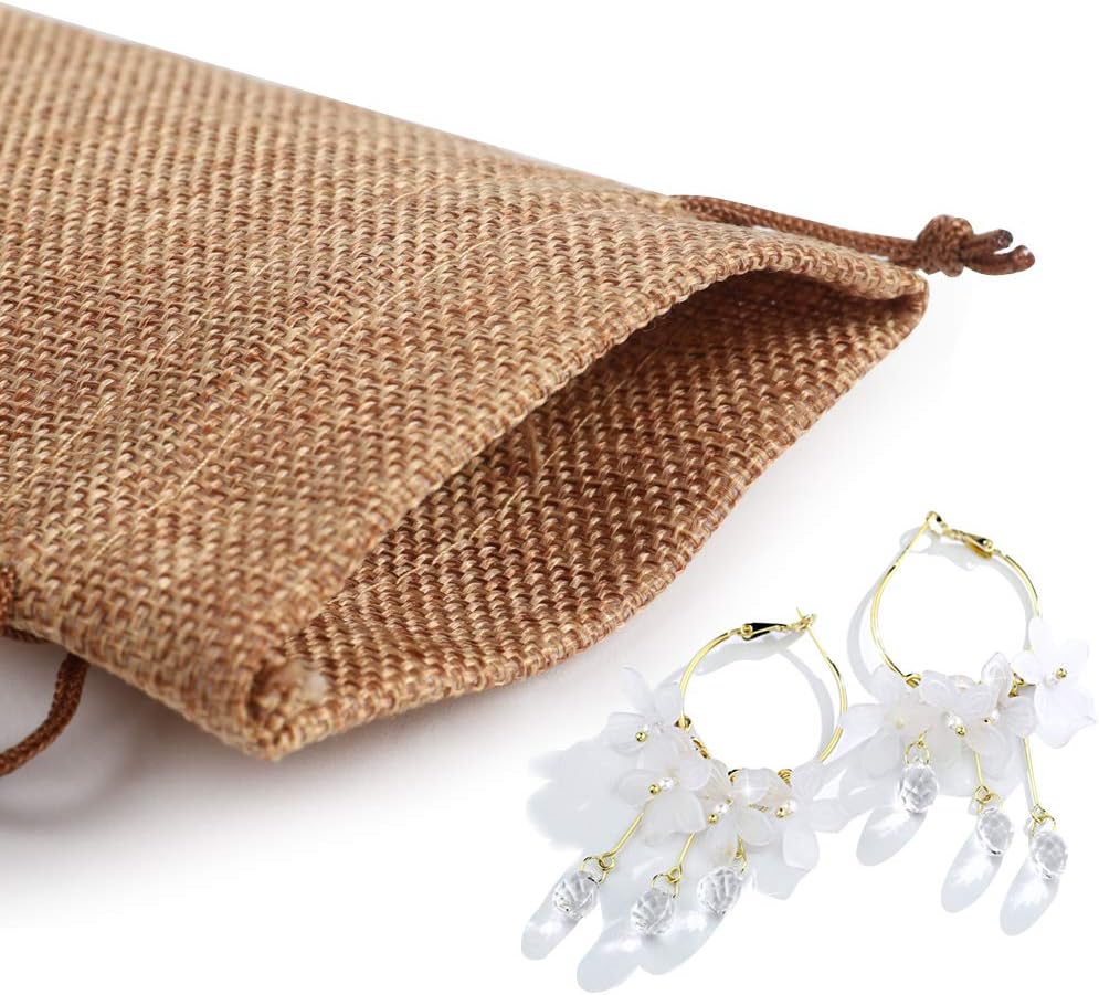 Lucky Monet 25/50/100PCS Burlap Gift Bags Wedding Hessian Jute Bags Linen Jewelry Pouches with Drawstring for Birthday, Party, Wedding Favors, Present, Art and DIY Craft (50Pcs, Coffee, 4” x 6”)