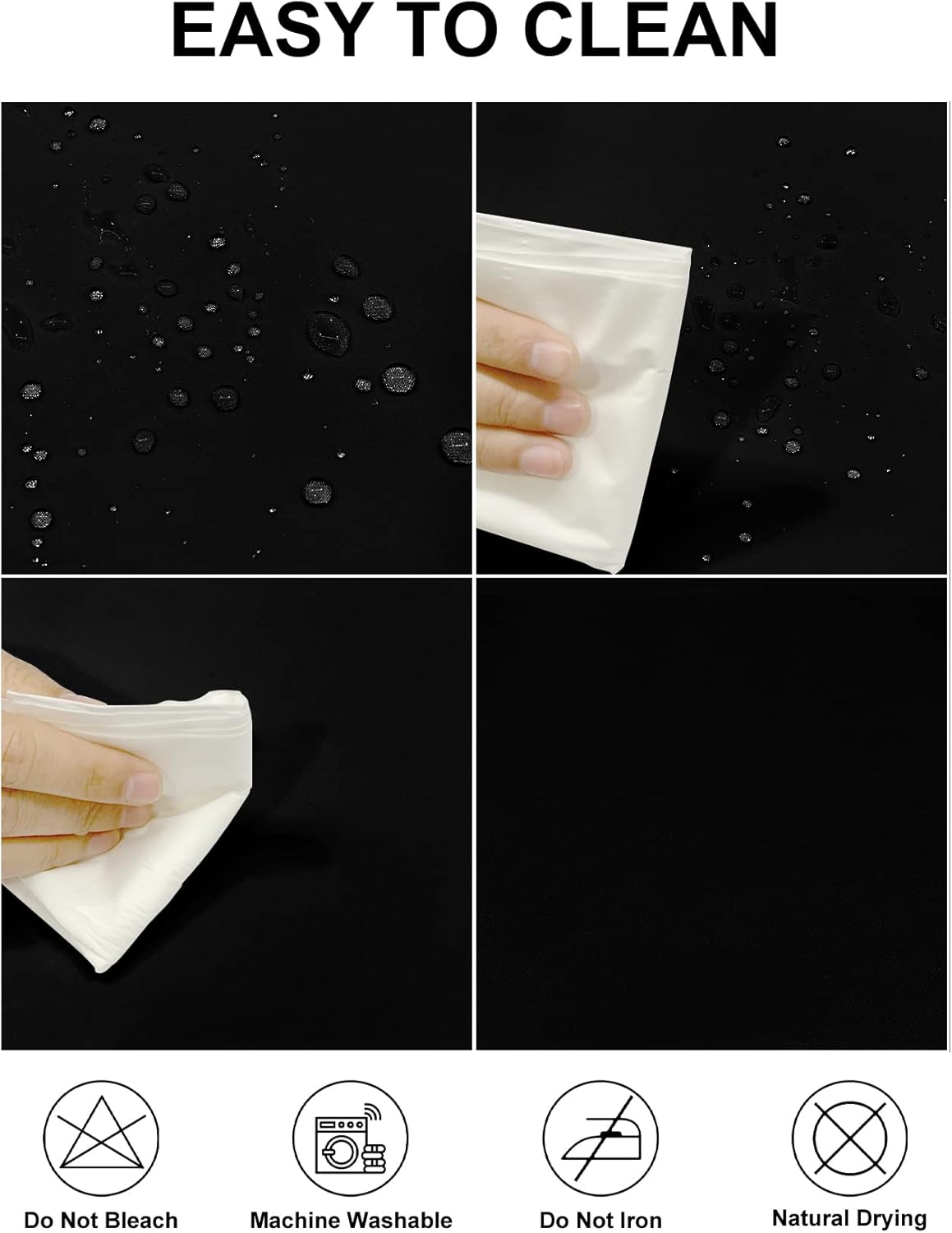 Fokitut 12 Pack Waterproof Round Tablecloth, 90 Inch, Stain Resistant and Wrinkle Polyester Table Cloth, Fabric Table Cover for Kitchen Dining, Wedding, Party, Holiday Dinner-Black