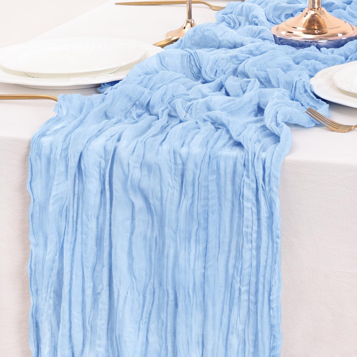 Light Blue Table Runner Cheesecloth Table Runners 4 Pack 10FT Baby Shower Decoration 120 Inches Fall Table Decor Dining Room Centerpiece Wedding Boho Baby Shower Birthday