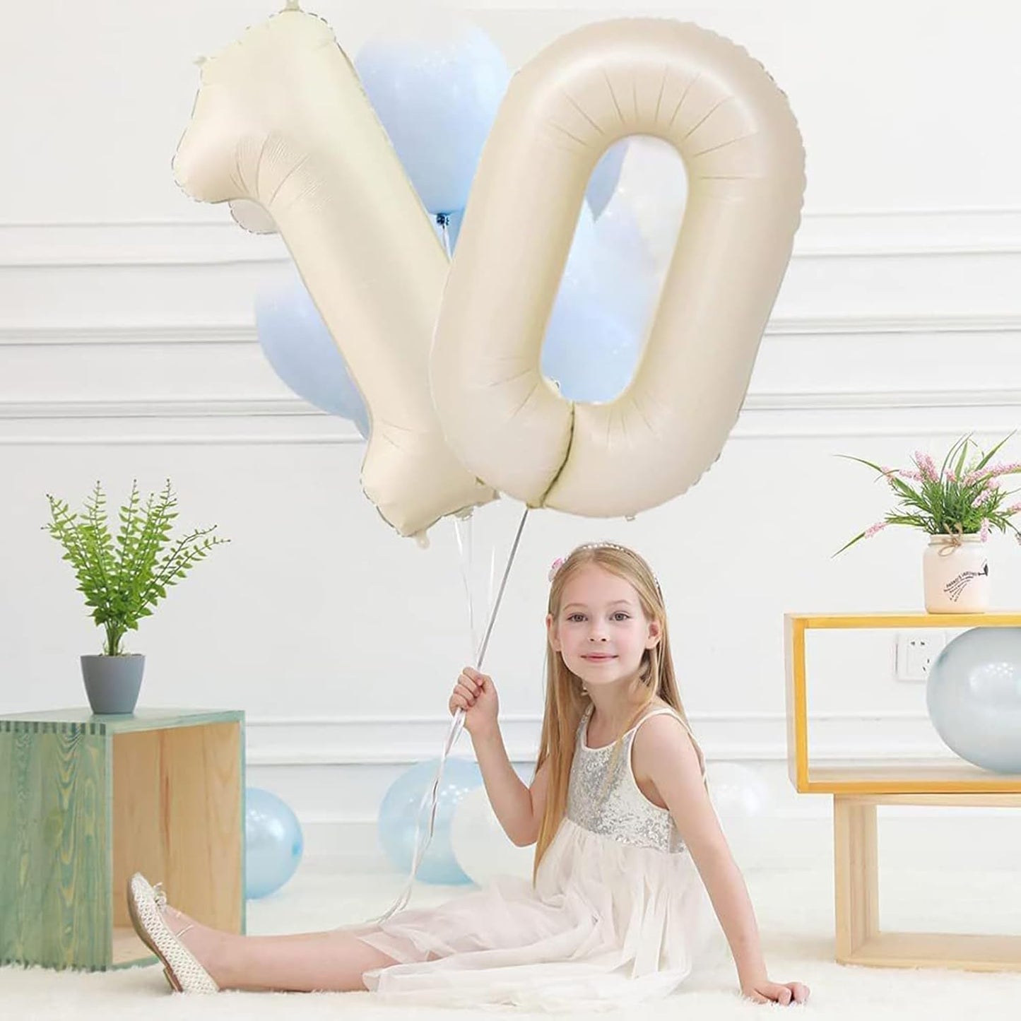 40 Inch Cream White Number 0 Balloon Mylar Big Foil Helium 0 10 20 30 40 50 Number for Party Decorations,Digital Birthday Party Wedding Boy Baby Shower Decorations (Cream No 0)