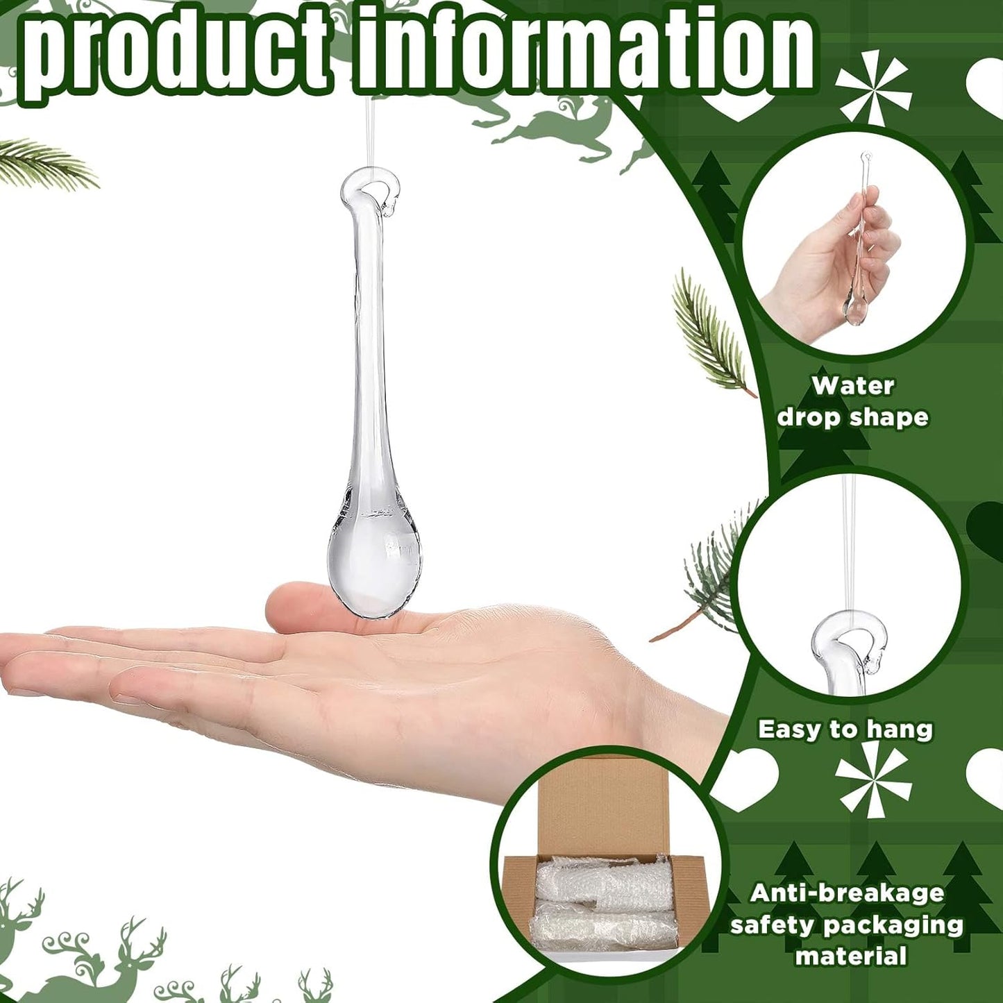 22 Pcs Clear Glass Teardrop Christmas Ornaments Crystal Raindrop Hanging Ornaments Crystal Chandelier Drop Pendant Icicles Decorations for Christmas Tree Winter Party Supplies (4 Medium Size)