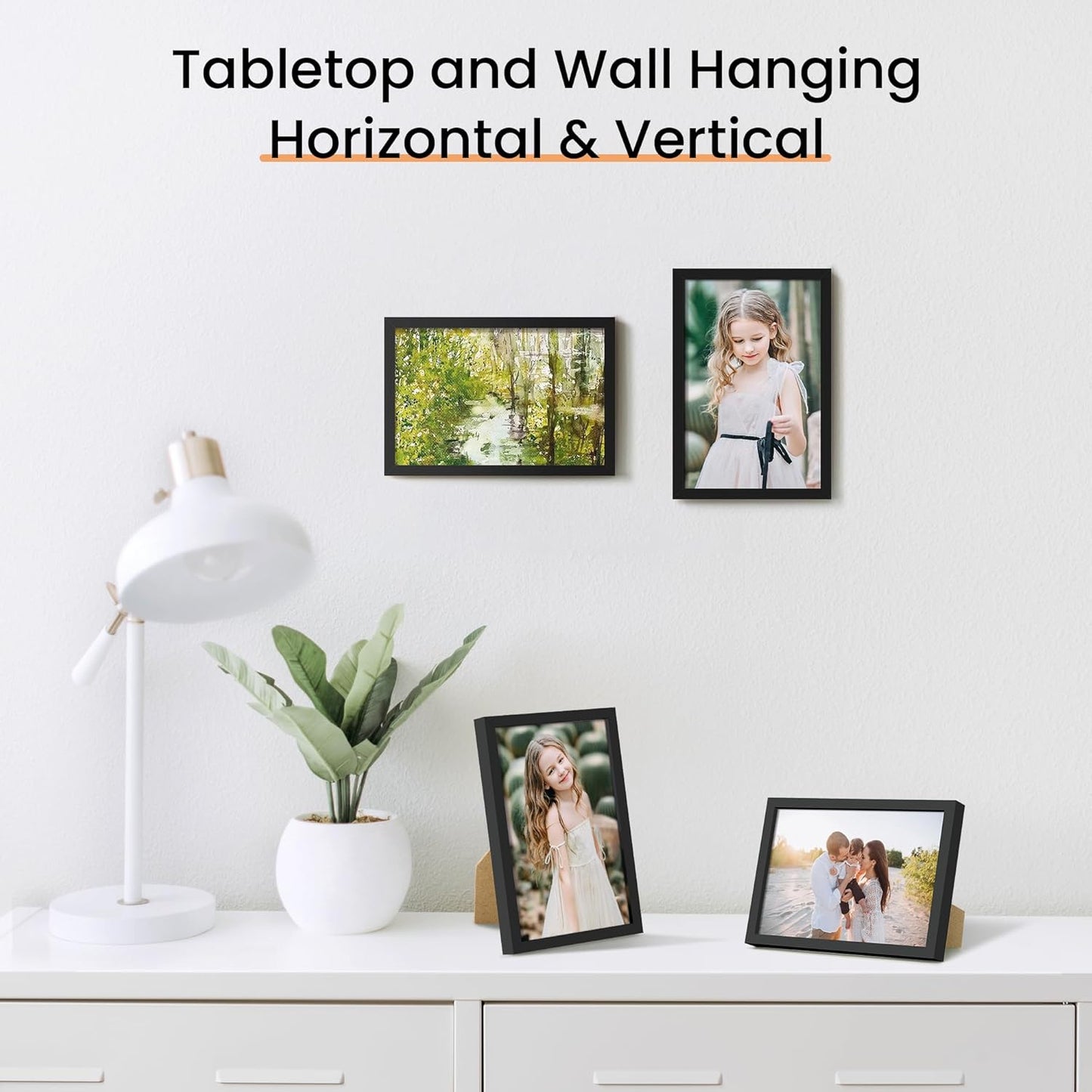 upsimples 4x6 Picture Frame Set of 3, Made of High Definition Glass for 4 x 6, Wall and Tabletop Display Thin Border Photo Frames for Home Decor, Black