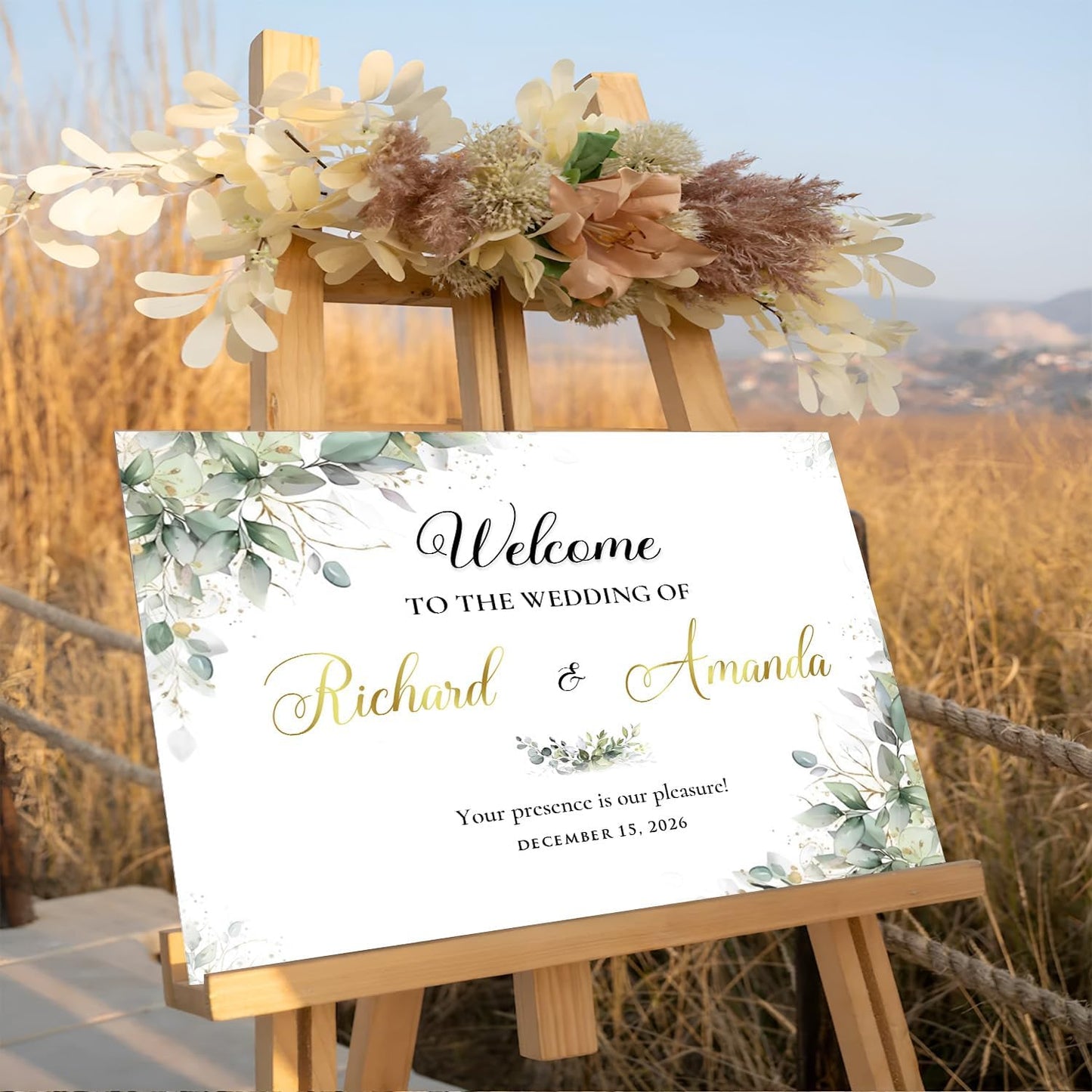 Welcome To Our Wedding Sign, Wedding Yard Signs, Welcome Sign For Wedding Entrance, Rustic Wedding Decorations For Ceremony, Greenery Theme Wedding Sign Decoration