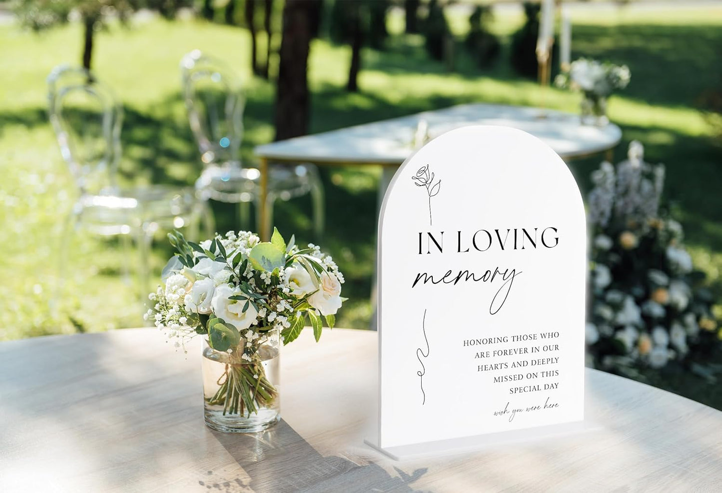 In Loving Memory Sign, White Arch Acrylic Wedding Sign, Memory Table Signs for Wedding Reception and Event Party, Bridal Shower Decor, Centerpiece Table Decorations Party-7