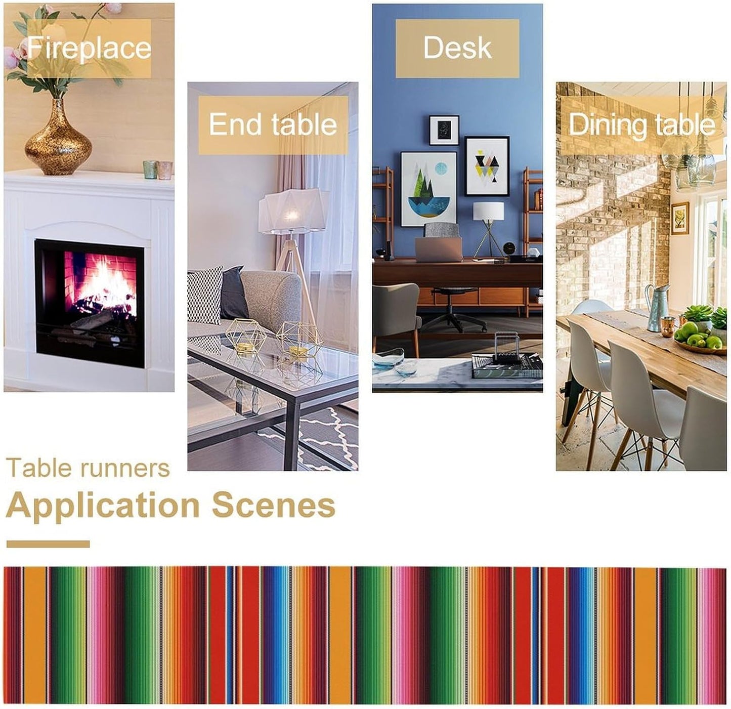 Mexican Table Runner,Colorful Stripe Art Table Runner for Kitchen Dining Table Home Party Decoration 13x90 Inch