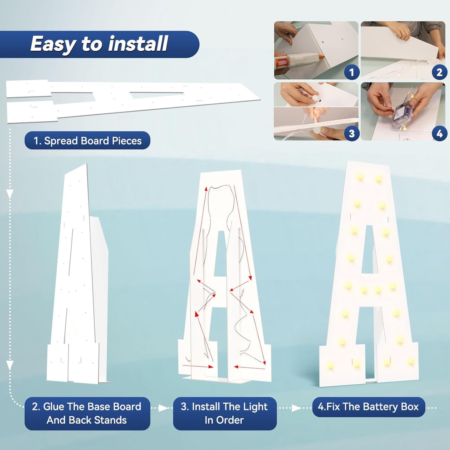 4FT Marquee Light Up Letters - Large Marquee Letters 4 Feet Tall for Birthday Party Decorations, Big Letter for Wedding Event Marry Me Baby Shower Bridal Shower, Letter H