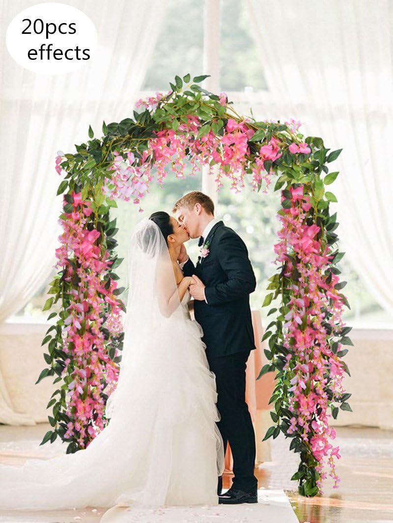 DearHouse 4Pcs 6.6Ft/Piece Artificial Flowers Silk Wisteria Garland Artificial Wisteria Vine Rattan Silk Hanging Flower for Home Garden Outdoor Ceremony Wedding Arch Floral Decor(Pink)