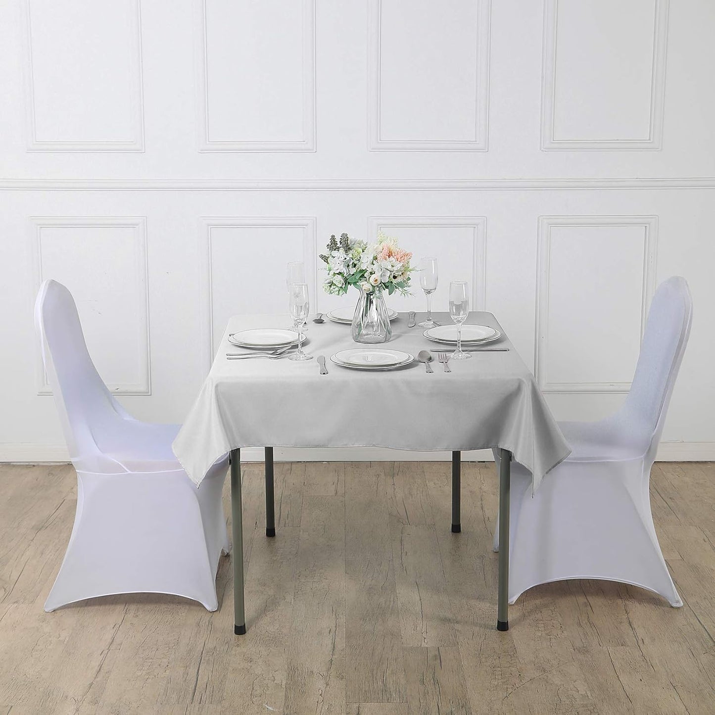 Cupuamon Square Tablecloth 90x90 inch Washable Polyester Fabric Table Cloth for Wedding Party Dining Banquet Decoration（90x90,Silver）