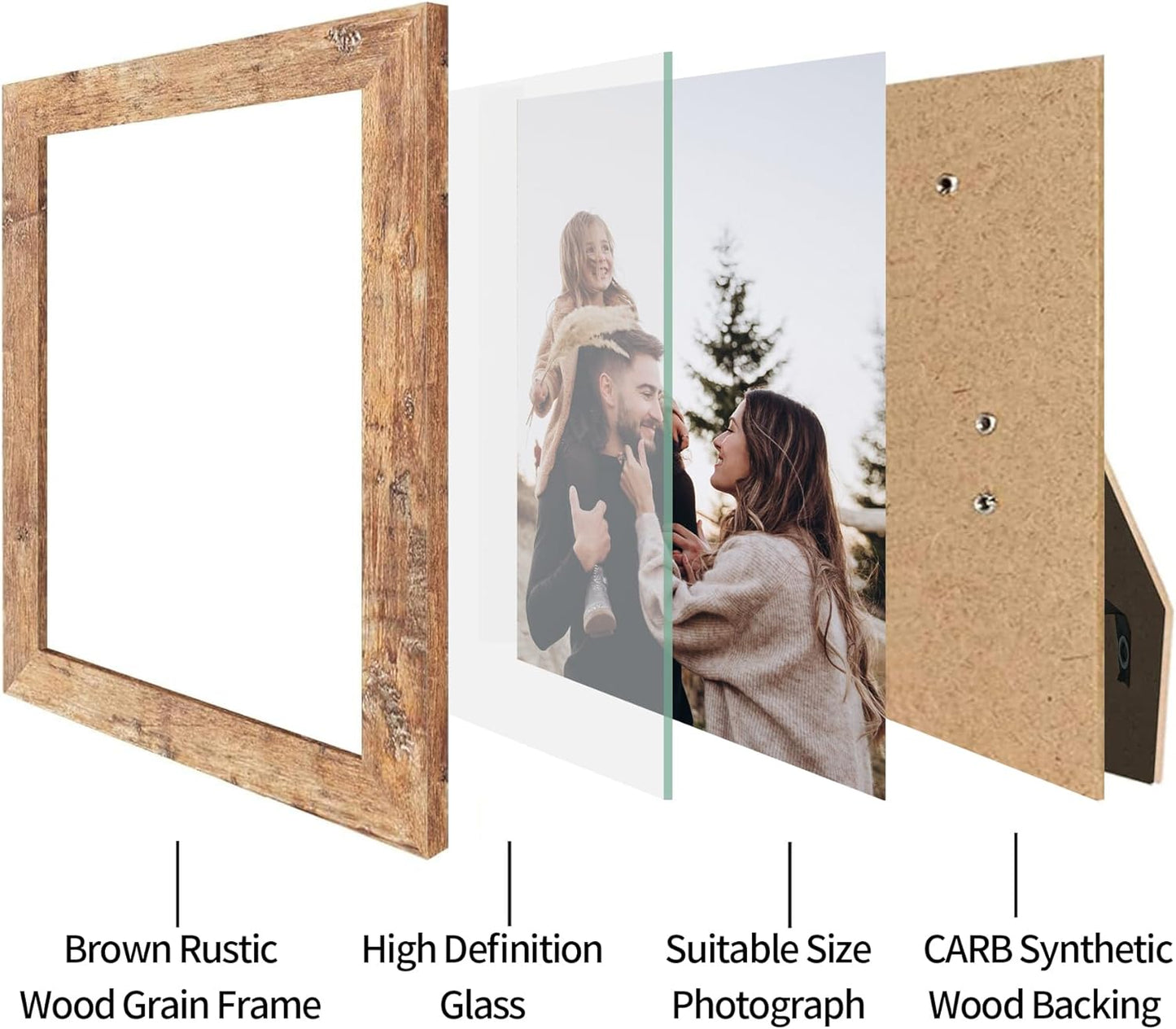8x10 Picture Frame Set of 4 with High Definition Real Glass, Mixed Color Wood Photo Frames for Desktop Display and Wall Mounting
