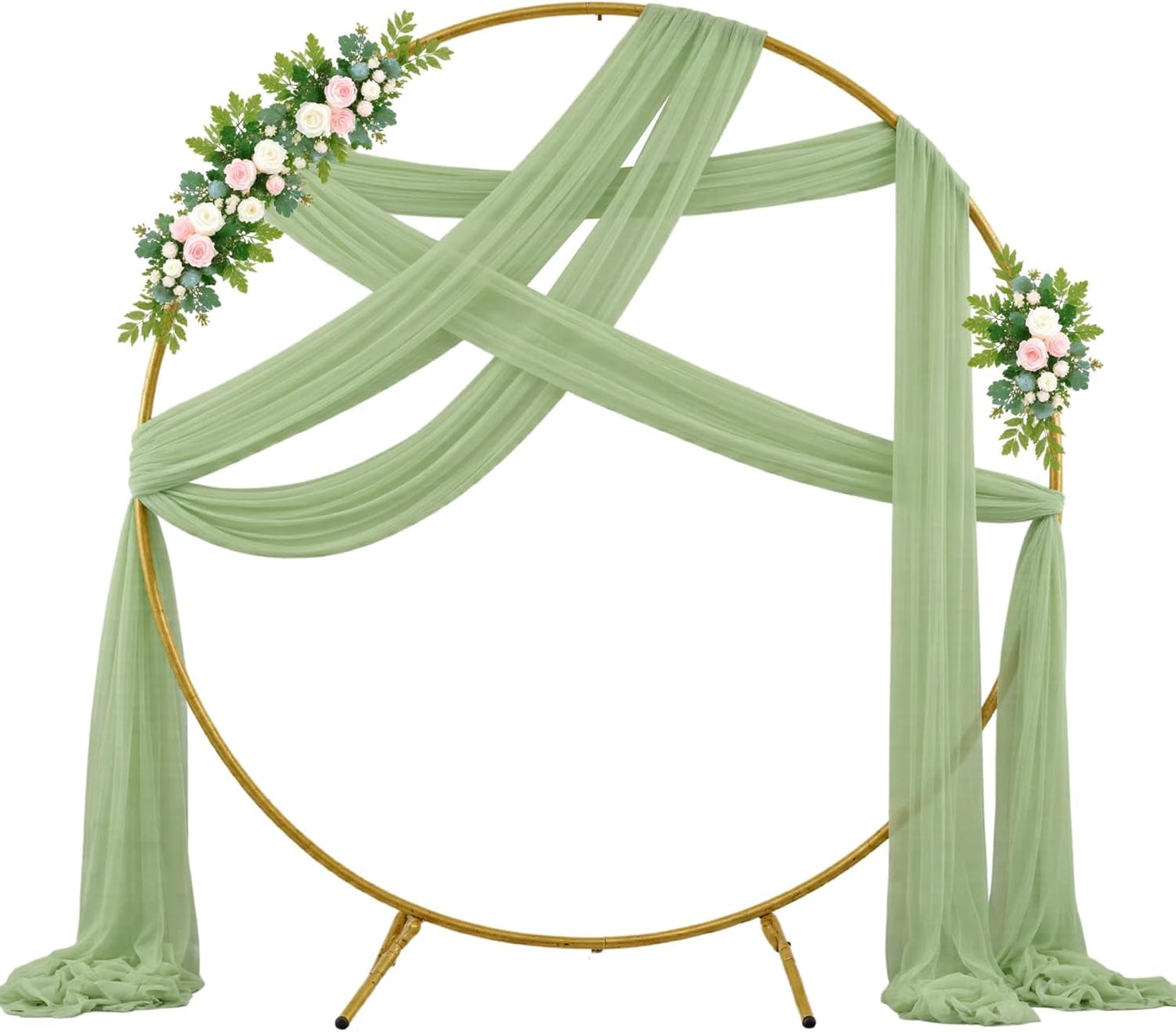 Wedding Arch Draping Fabric Backdrop 2 Panel 30" x 19Ft Sage Green Drapes Curtains for Wedding Reception Sheer Tulle Backdrop Curtain for Ceremony Birthday Party Baby Shower Arbor Ceiling Decorations