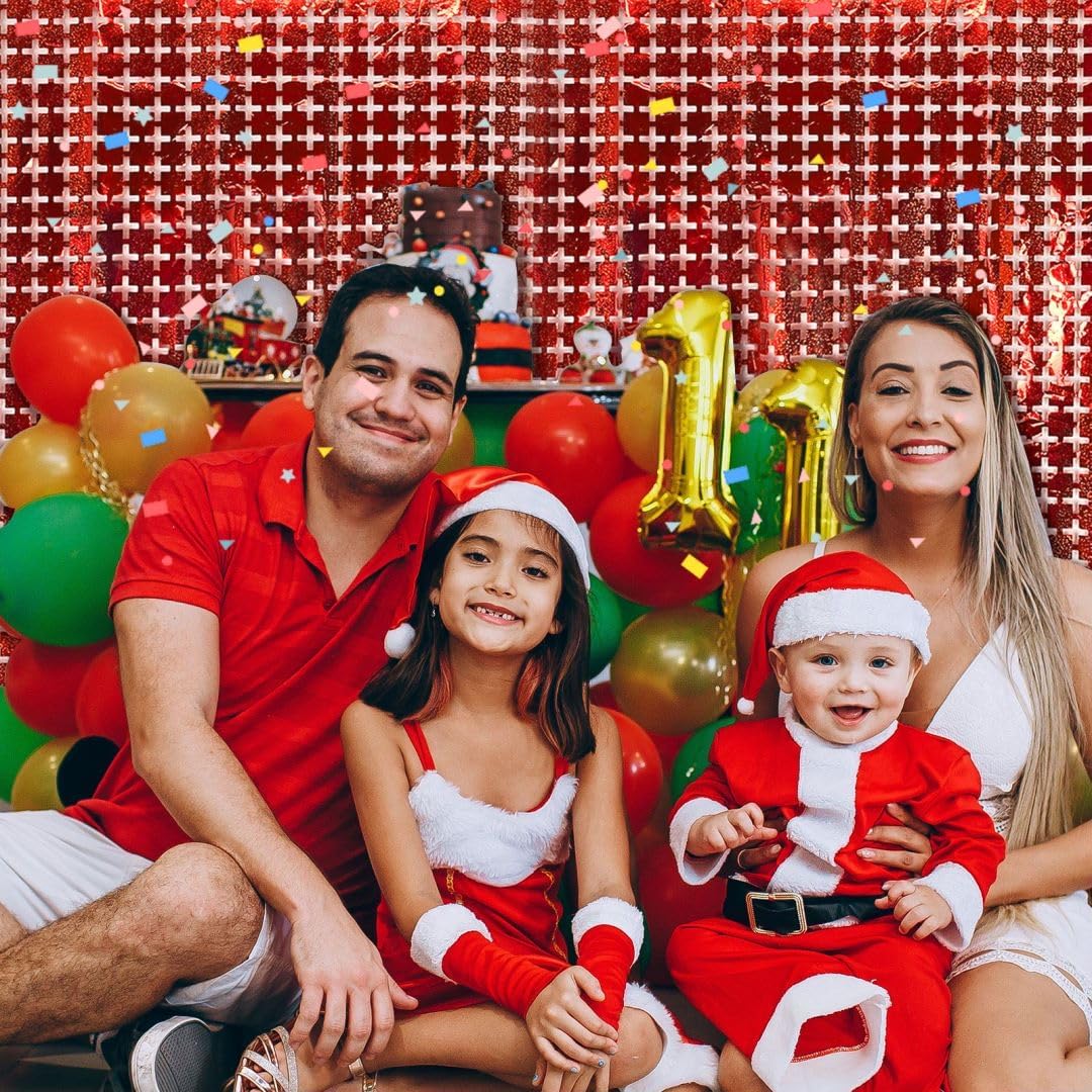 Red Square Tinsel Curtain Party Backdrop - 10pcs Glitter Foil Fringe Curtain Wall Decor Red Streamers Party Decorations for 4th of July, Valentines Day, Christmas, Birthday, Graduation, Wedding