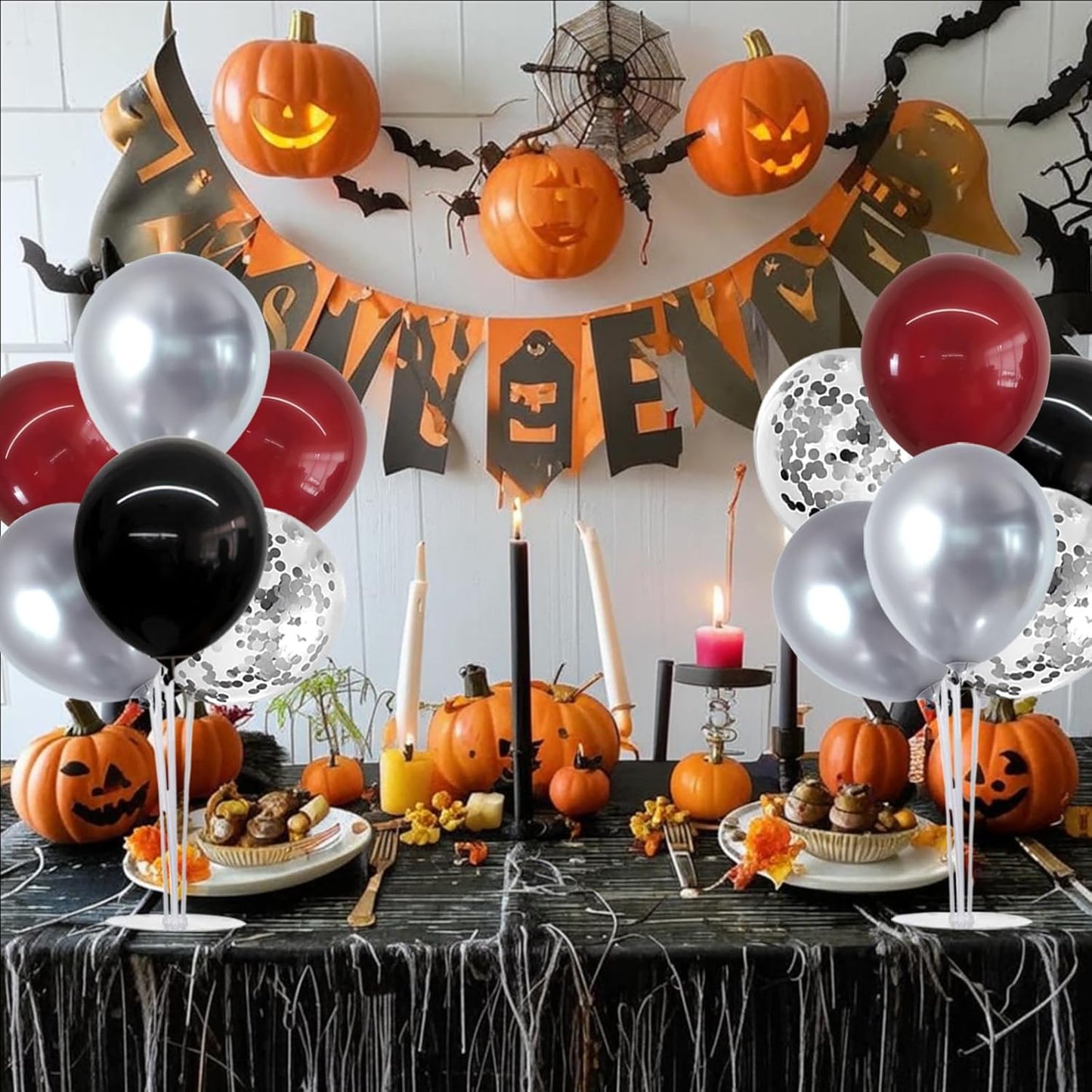 TONIFUL 4 Set Burgundy Red Black Silver Balloon Stand Centerpiece Table Decorations for Graduation Decoration 2025,Christmas Party Decoration,Halloween,New Year's Eve,Anniversary,Birthday Decorations