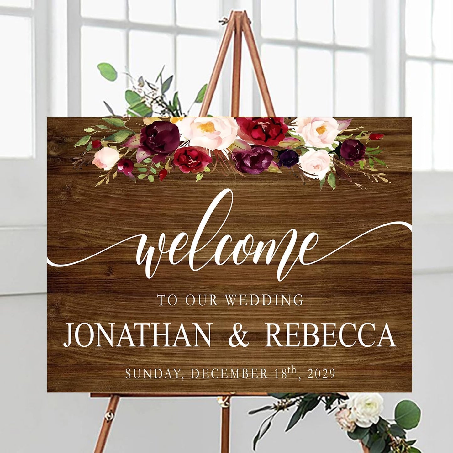 Custom Wedding Welcome Sign, Rehearsal Dinner Sign, Rustic Wedding Decorations For Ceremony, Sweets Sign For Wedding, Wedding Memorial Sign, Greenery Floral Theme Wedding Sign