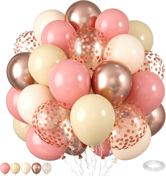 Dusty Pink Balloons - 12 Inch Blush Pink Metallic Chrome Rose Gold White Sand Nude Balloons for Bridal Baby Shower Girls Boho Birthday Wedding Decorations