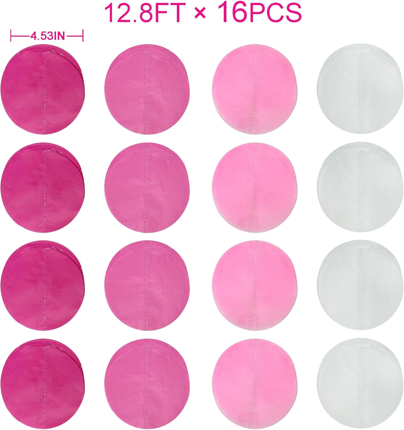 205Ft Hot Pink Party Decorations Big Polka Dots Backdrop Garland Rose Pink Circle Dots Tissue Paper Hanging Curtain Streamer for Bachelorette Birthday Bridal Shower Wedding Engagement Party Supplies