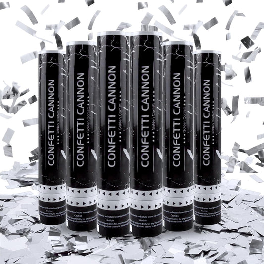 6 Pack Silver Confetti Poppers, 12 Inch Confetti Cannon Party Poppers Shooters for Birthday, Wedding, Graduation, Anniversary, Parties, Christmas, New Year's Eve