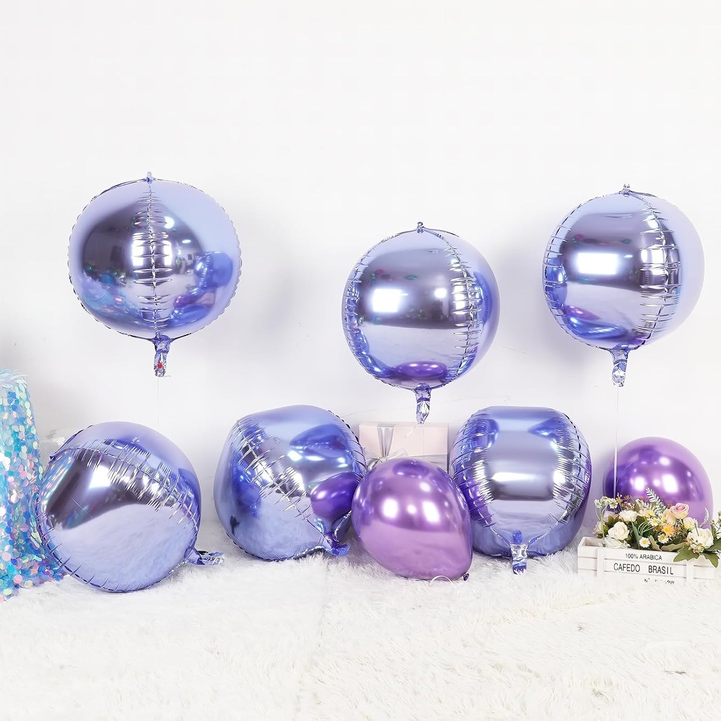 6Pcs Purple Round Foil Balloons,Giant 4D Round Ball Balloon,22 Inch Metallic Purple Balloons for Birthday Wedding Prom Party Decorations