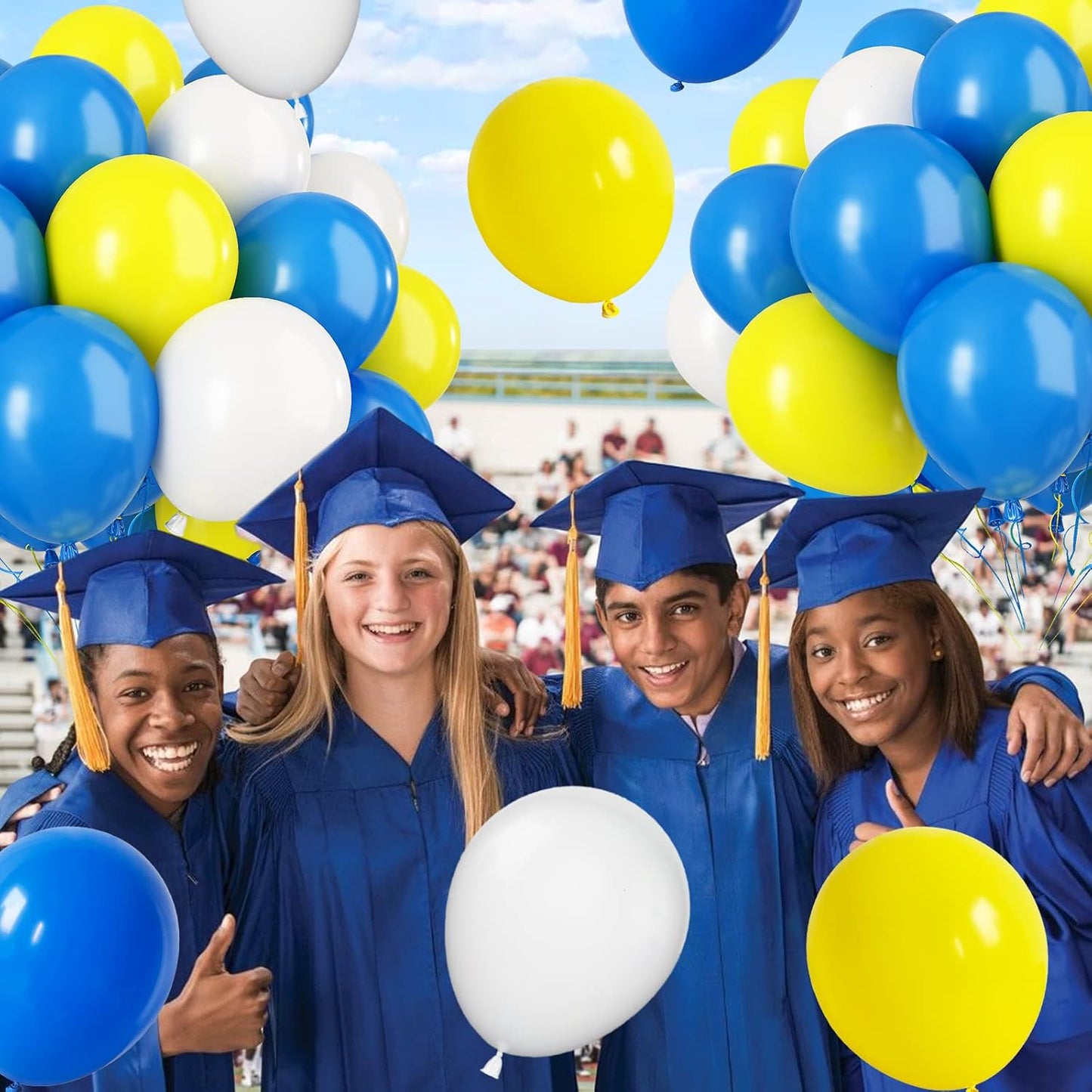 Paready Blue and Yellow Balloons, 30 Pcs 12 Inch Matte Yellow Blue and White Latex Balloons with Ribbons for Birthday Baby Shower Engagement Anniversary Bridal Shower Party Graduation Decoration