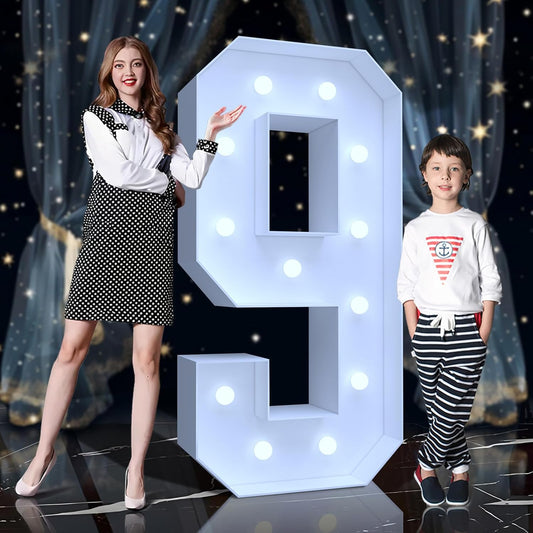 4FT Marquee Light Up Numbers 9 – Cool White LED, Easy to Assemble Foam Board with Back Support, Large Marquee Light Up Numbers for Birthday, Wedding, Party, Anniversary, Baby Shower Decor