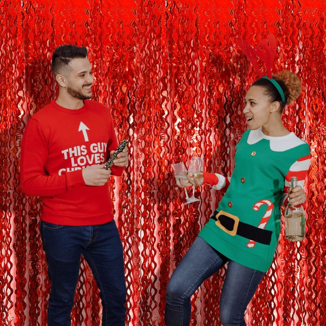 Red Curtains Tinsel Backdrop Foil Fringe Sonic Backdrop,10pcs Wave Red Doorway Streamers Party Decorations for Birthday Cherry Decor Wedding Anniversary Valentines Day Carnival Casino Theme Party