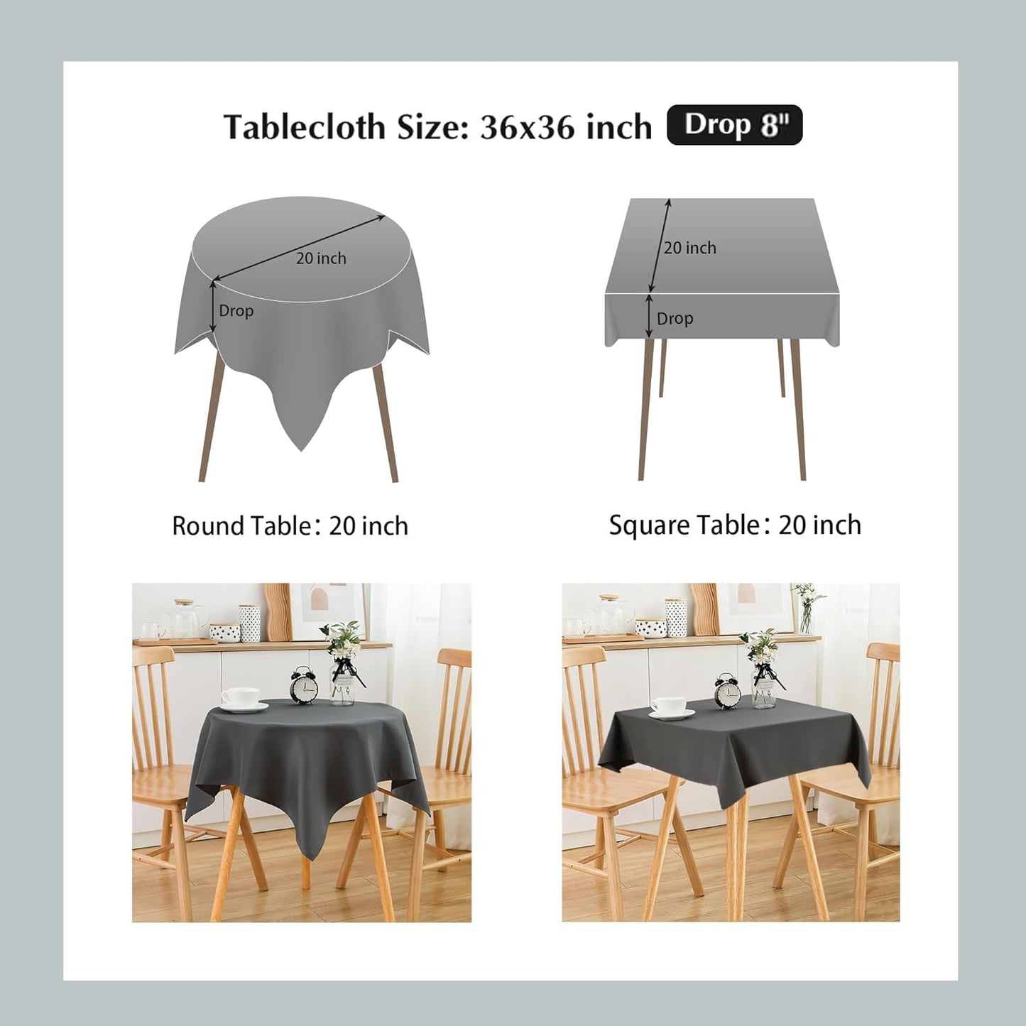 2 Pack Small Square Table Cloth 36X36 Inch Grey Washable Fabric Polyester Solid Table Cover for Night Stand End Table Side Table Outdoor Indoor