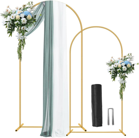 Metal Arch Backdrop Stand 7.2FT+6FT Wedding Arch Backdrop Stand Set of 2 Gold Arch Backdrop Stand for Party Wedding Ceremony Baby Shower Birthday Floral Balloon Decration