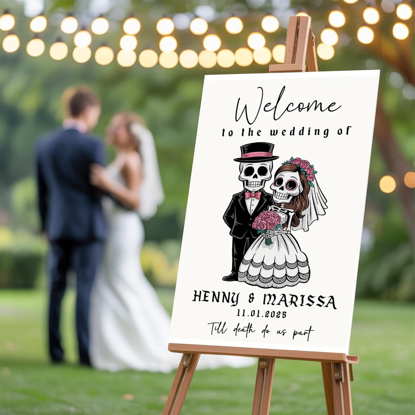 Personalized Halloween Wedding Welcome Sign for Bride & Groom, Customized Funny Welcome to The Weddings Board for Ceremony, Canvas Poster Decorations Decor for Reception, Bridal