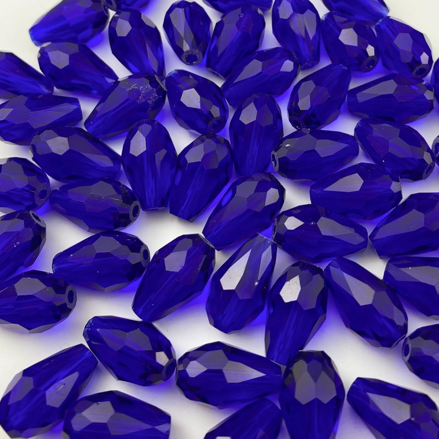 130pcs 6x8mm Teardrop Crystal Glass Beads Vertical Hole Faceted Glass Teardrop Spacer Beads for Bracelets Necklace Earring DIY Jewelry Making Craft(Sapphire Blue)